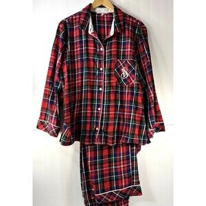 Victoria's Secret Pajamas Women's XL Short Red Plaid Flannel Shirt Pant Cotton